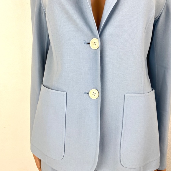 Celine Lite Blue Wool 2-Piece Suit Set Blazer Size 40 France USA 8 Lightweight - Picture 4 of 11